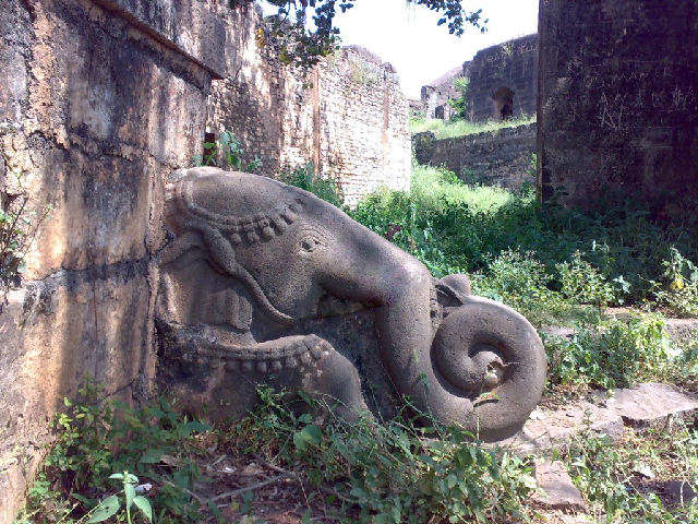 Elephant Head Sculpture In Basava Kalyan Fort